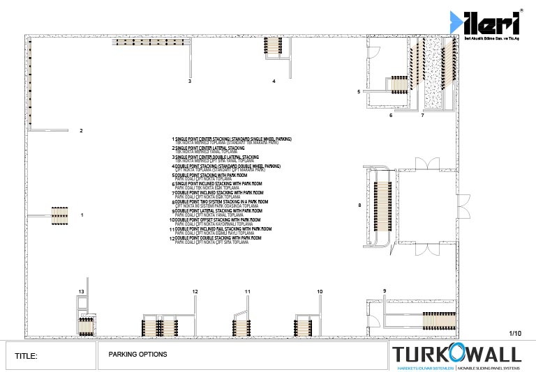 Movable folding partition wall parking options