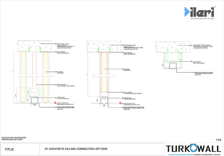 Movable partition wall ceiling connection details