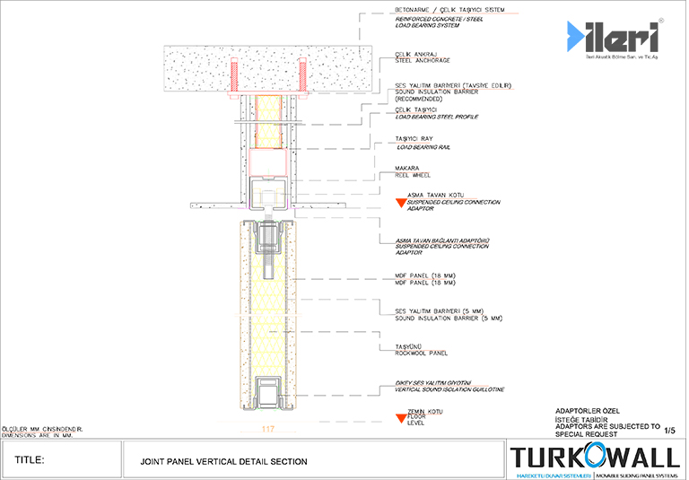 Movable partition wall vertical section drawings