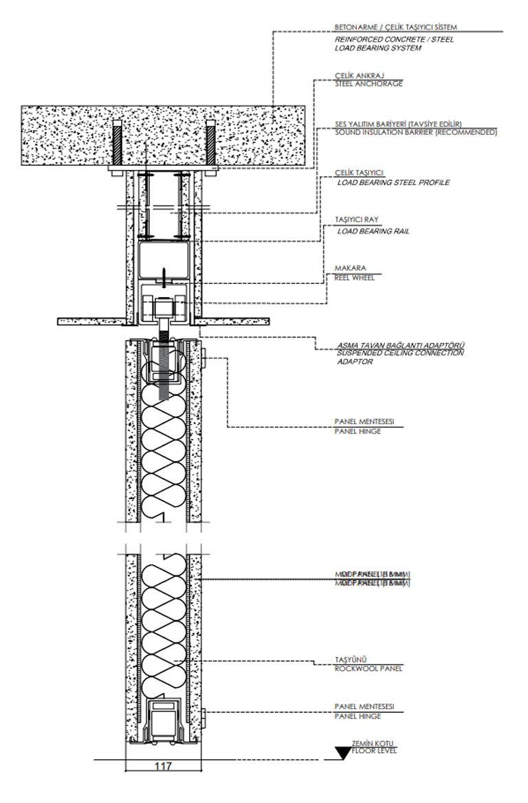 Panfold auto movable partition wall vertical sections