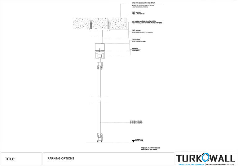 Panglass single glazed movable partition wall vertical section