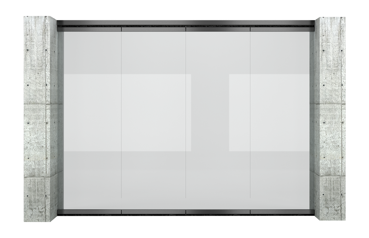 Single glazed folding movable partition closed position