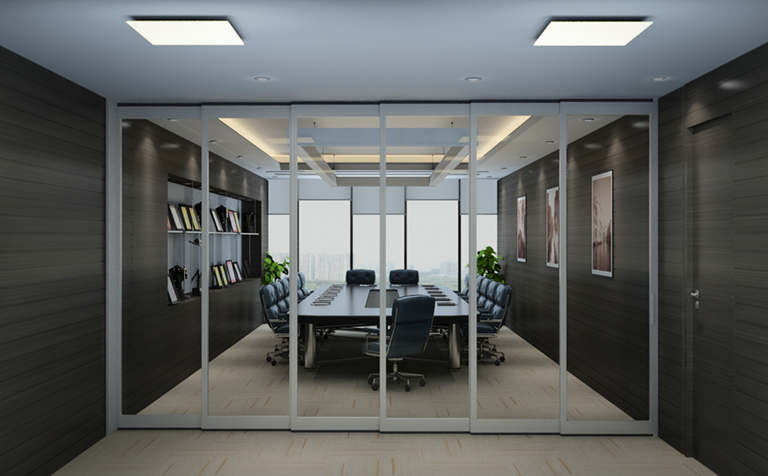 Camlı katlanır hareketli bölme hareket pozisyonu