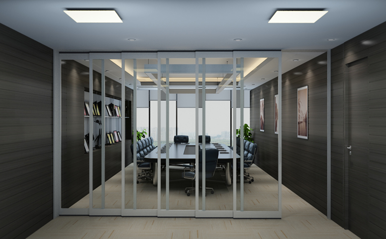 Camlı katlanır hareketli bölme hareket pozisyonu