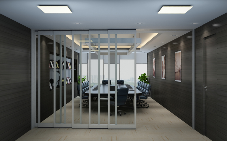 Camlı katlanır hareketli bölme hareket pozisyonu